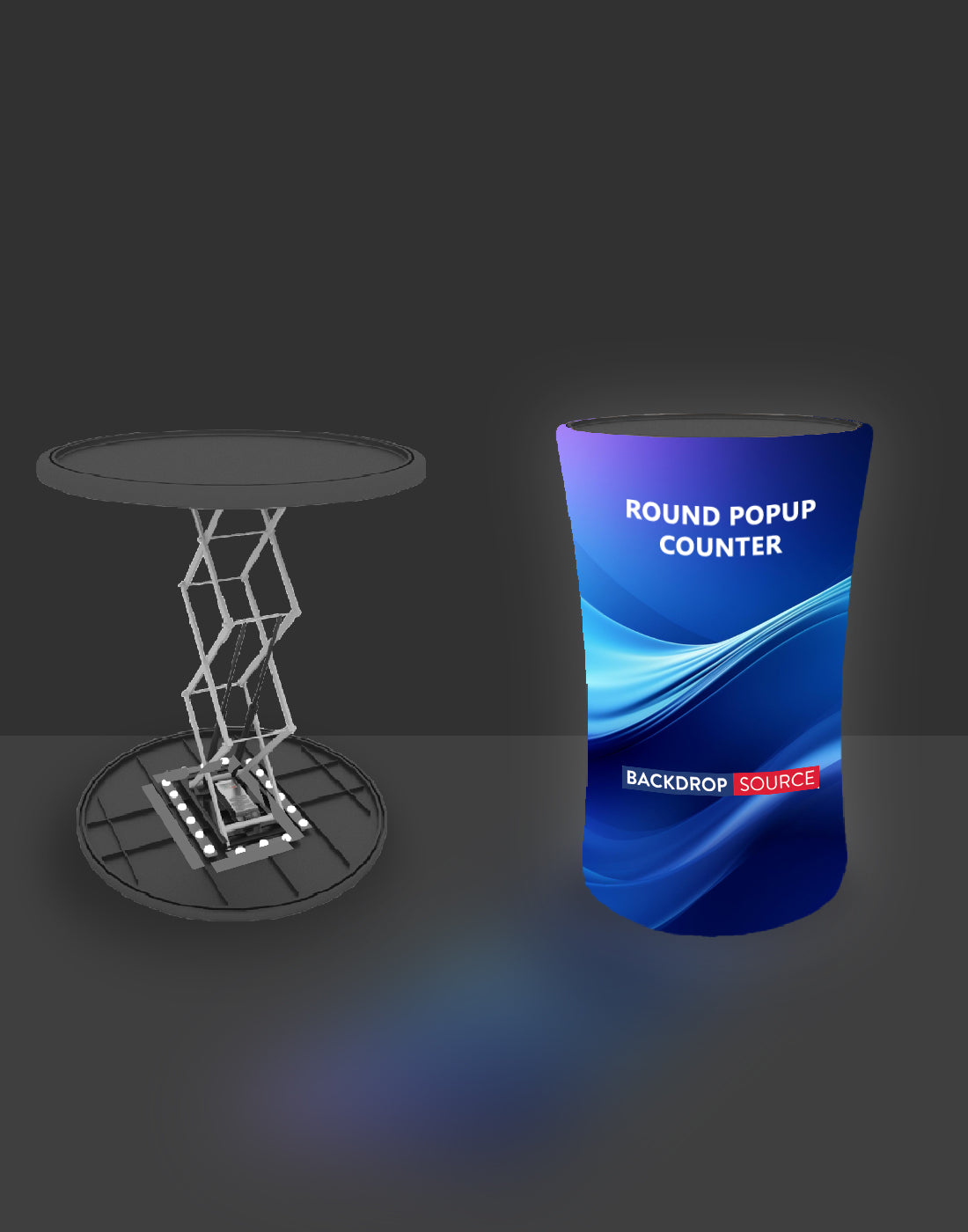 Banco espositivo pop-up in tessuto da tavolo (per esposizioni su podio e stand)