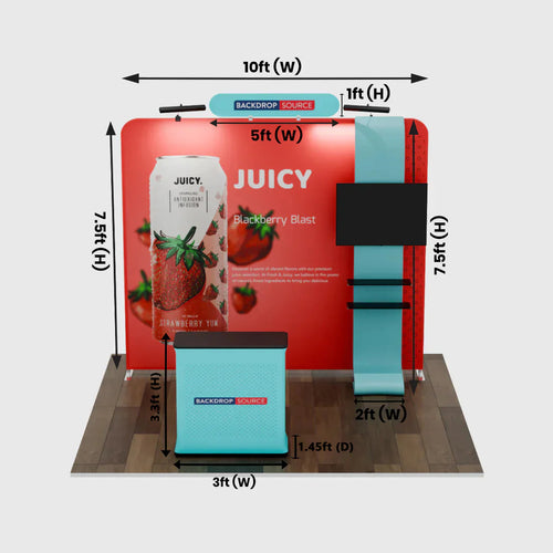 10ft Exhibit Kit: Straight Back Wall & Waterfall Shelving Booth