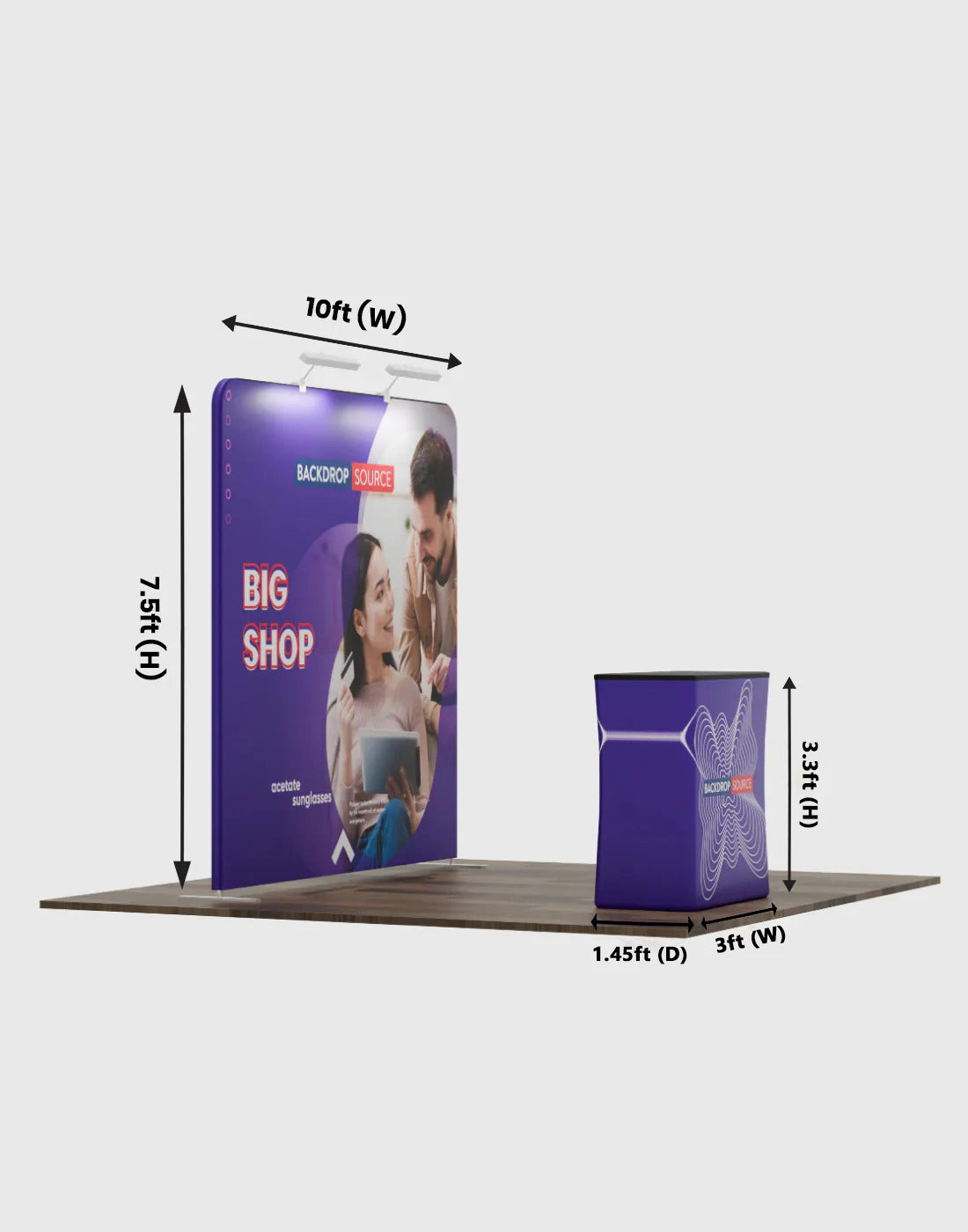 Kit espositivo 3 in 1 Exhibit Pro dritto da 10 piedi x 10 piedi con custodia rigida per podio