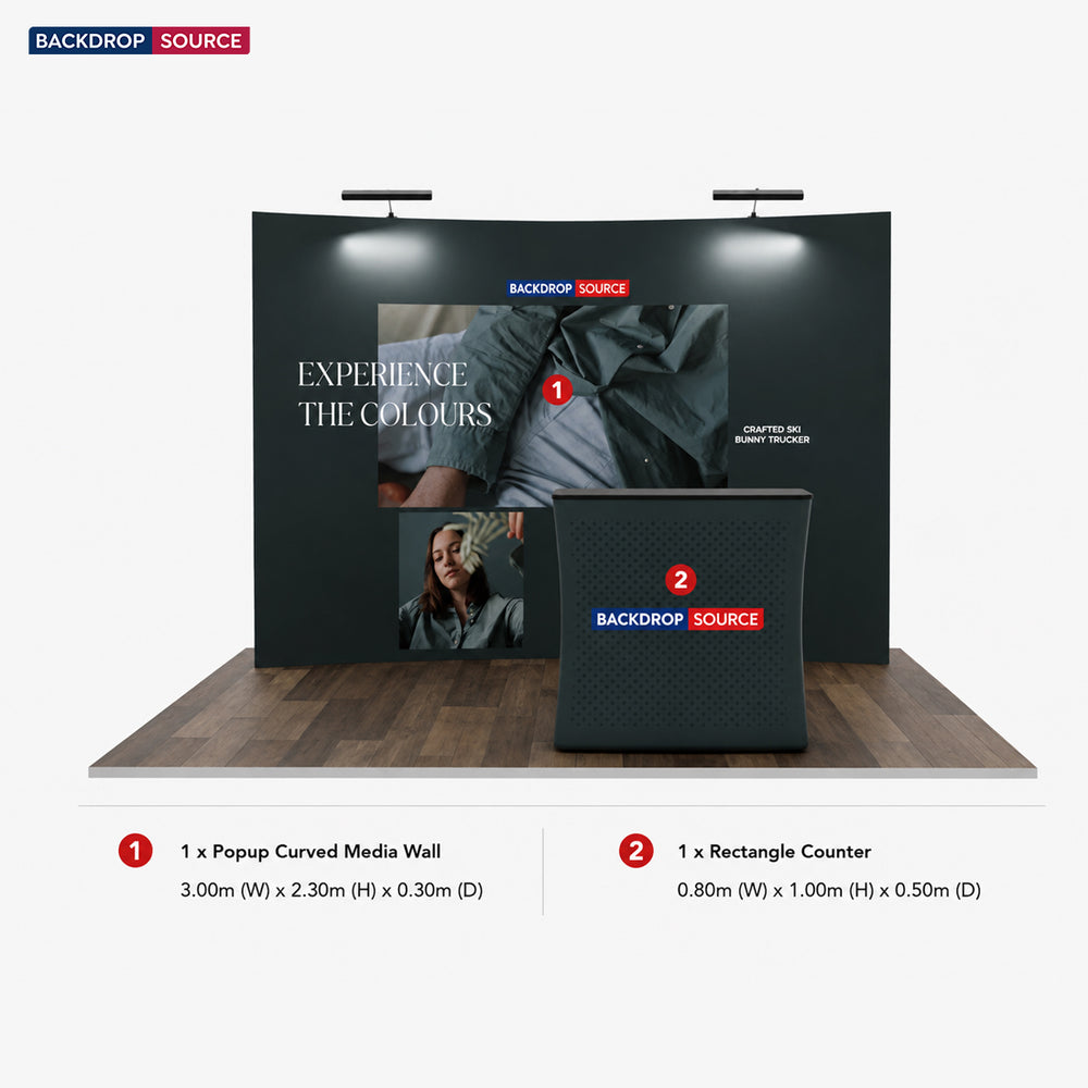 3m x 3m Curved Popup Exhibit Pro 3-in-1 Display Kit with Illume Lights