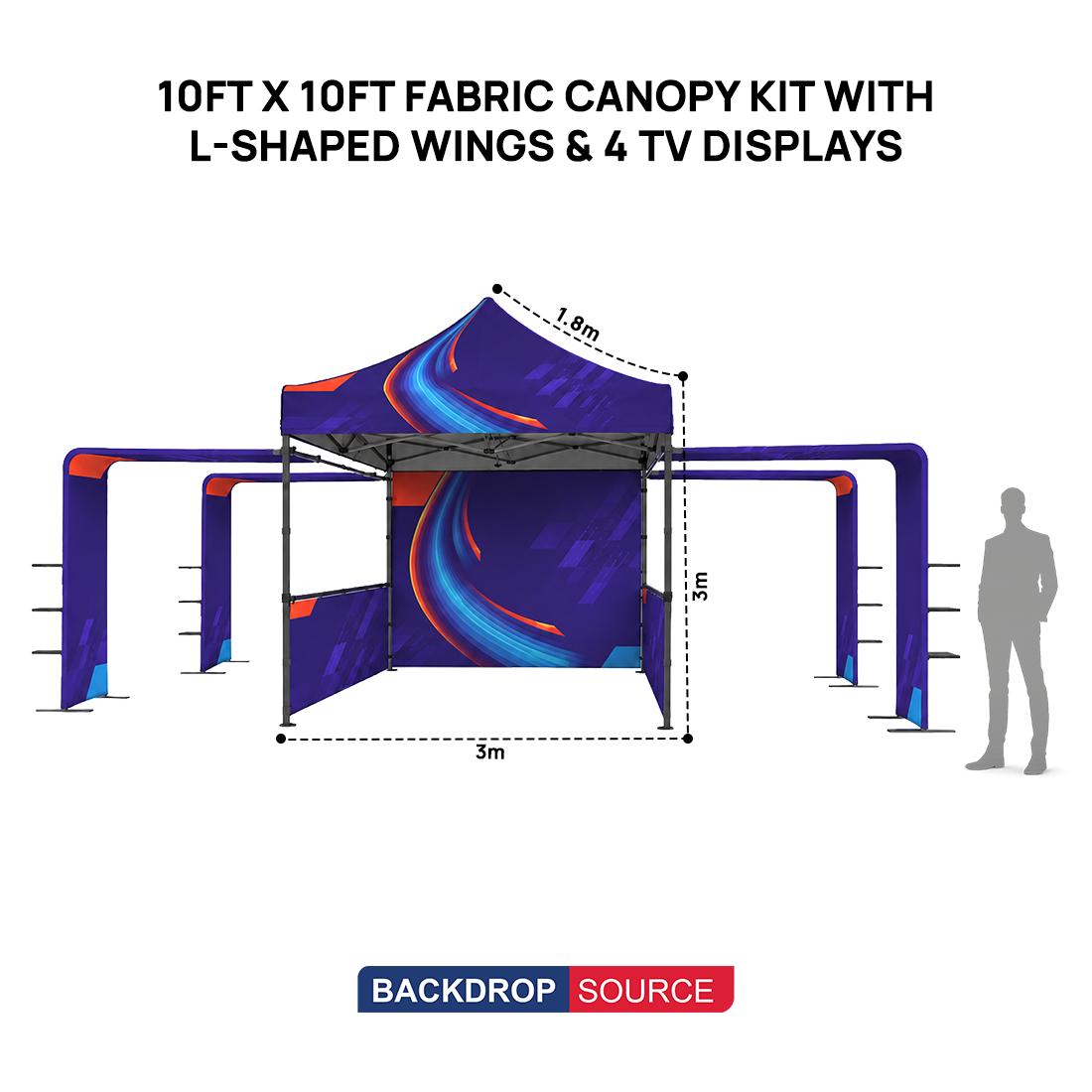 3m x 3m Fabric Canopy Kit with L-Shaped Wings & 4 TV Displays