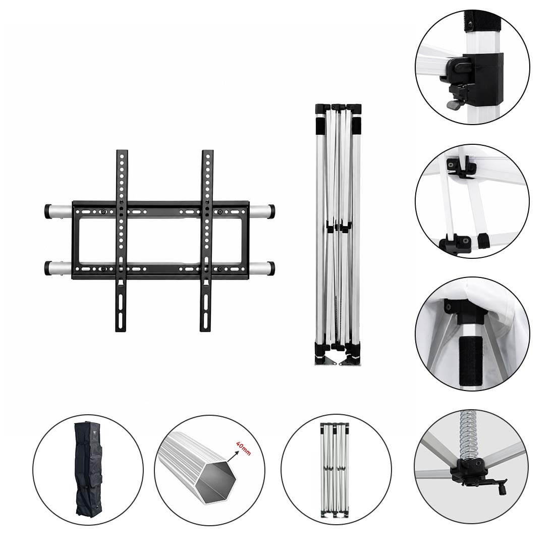 10ft x 10ft Fabric Canopy Kit with Shelving & TV Mounts
