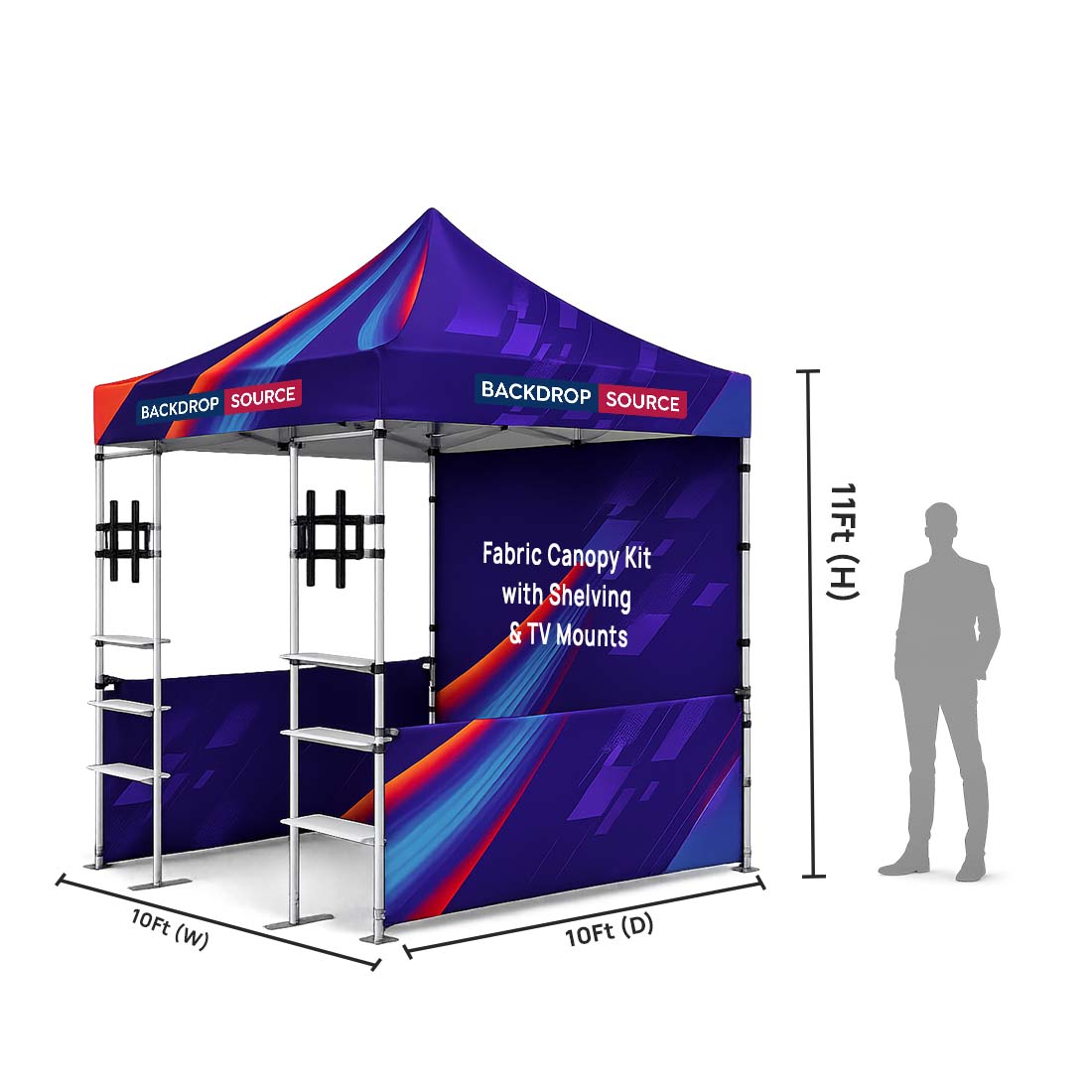 10ft x 10ft Fabric Canopy Kit with Shelving & TV Mounts