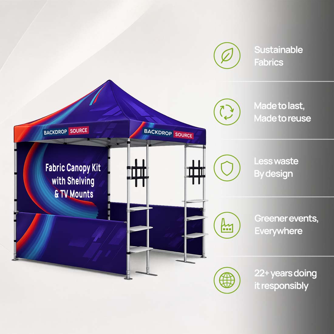 10ft x 10ft Fabric Canopy Kit with Shelving & TV Mounts
