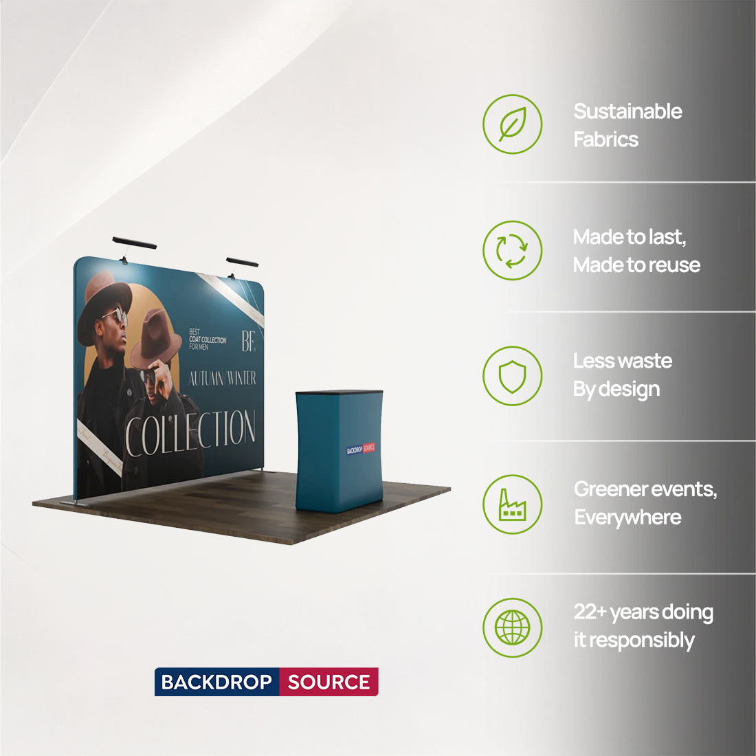Kit espositivo 3 in 1 Exhibit Pro dritto da 3 m x 3 m con luci Illume