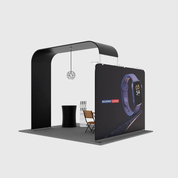 Kit de exhibición de TV con arco en L modular para stands de 10 pies de ancho 