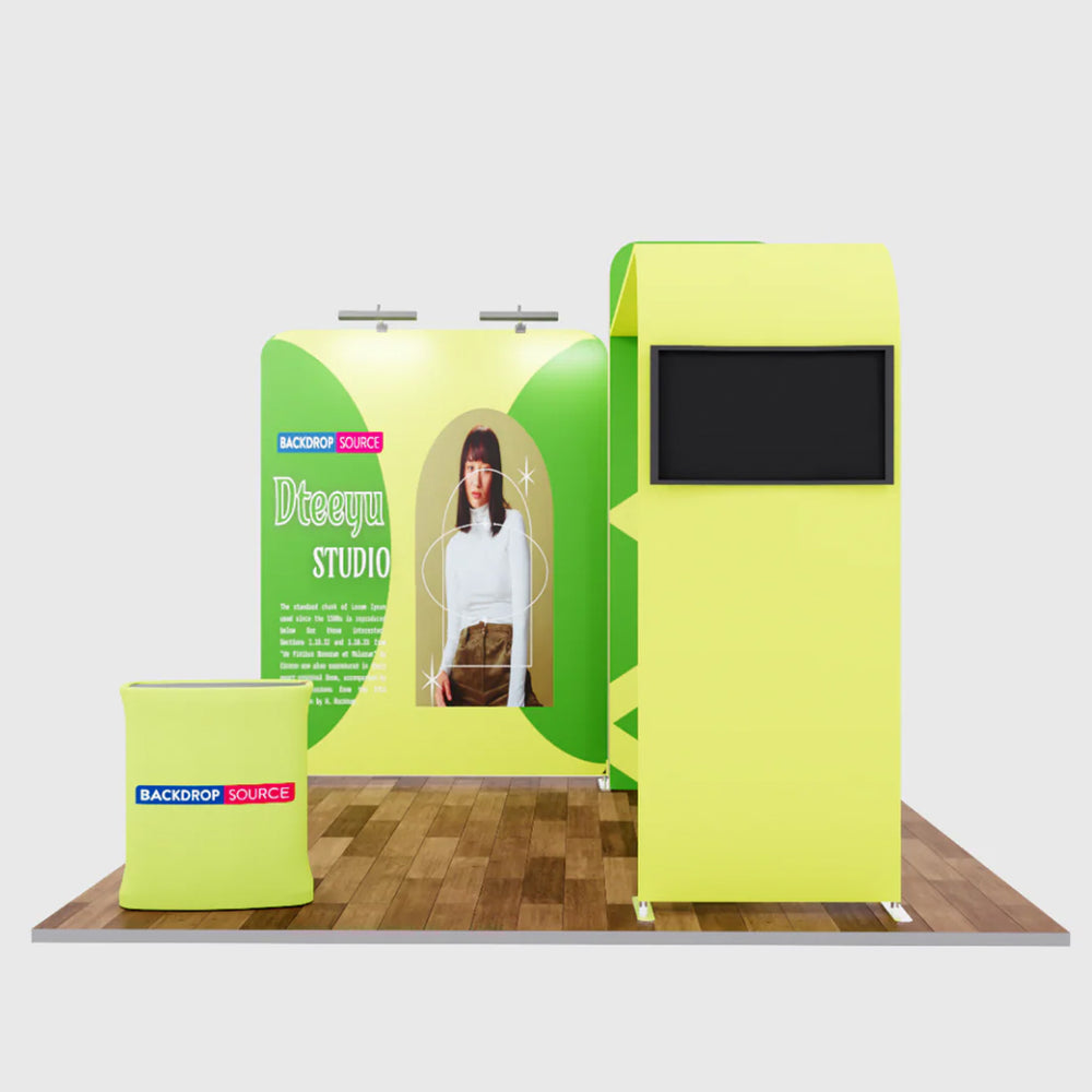 Kit de exhibición de TV modular de arco en L de primera calidad para stands de 10 pies de ancho