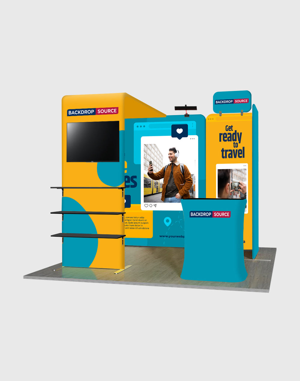 3x3m Magnetic Booth Kit with L-Arch TV Shelf Tower & Counter