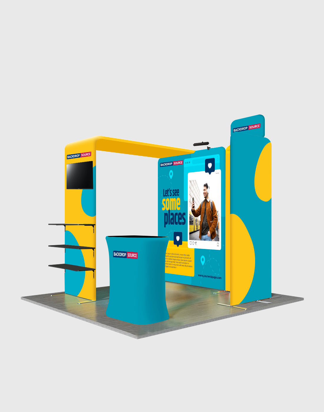 3x3m Magnetic Booth Kit with L-Arch TV Shelf Tower & Counter