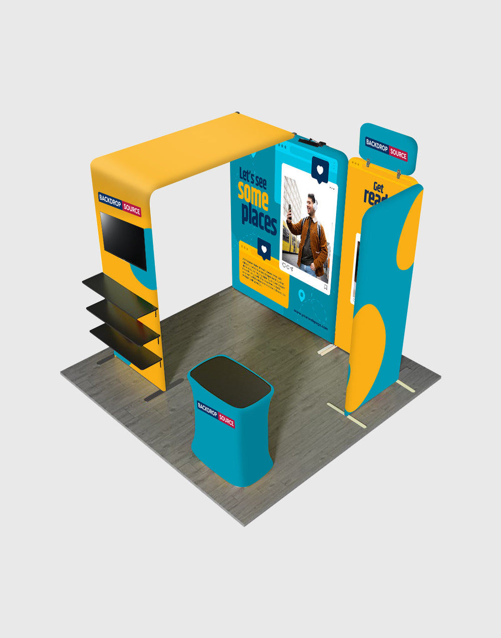 3x3m Magnetic Booth Kit with L-Arch TV Shelf Tower & Counter
