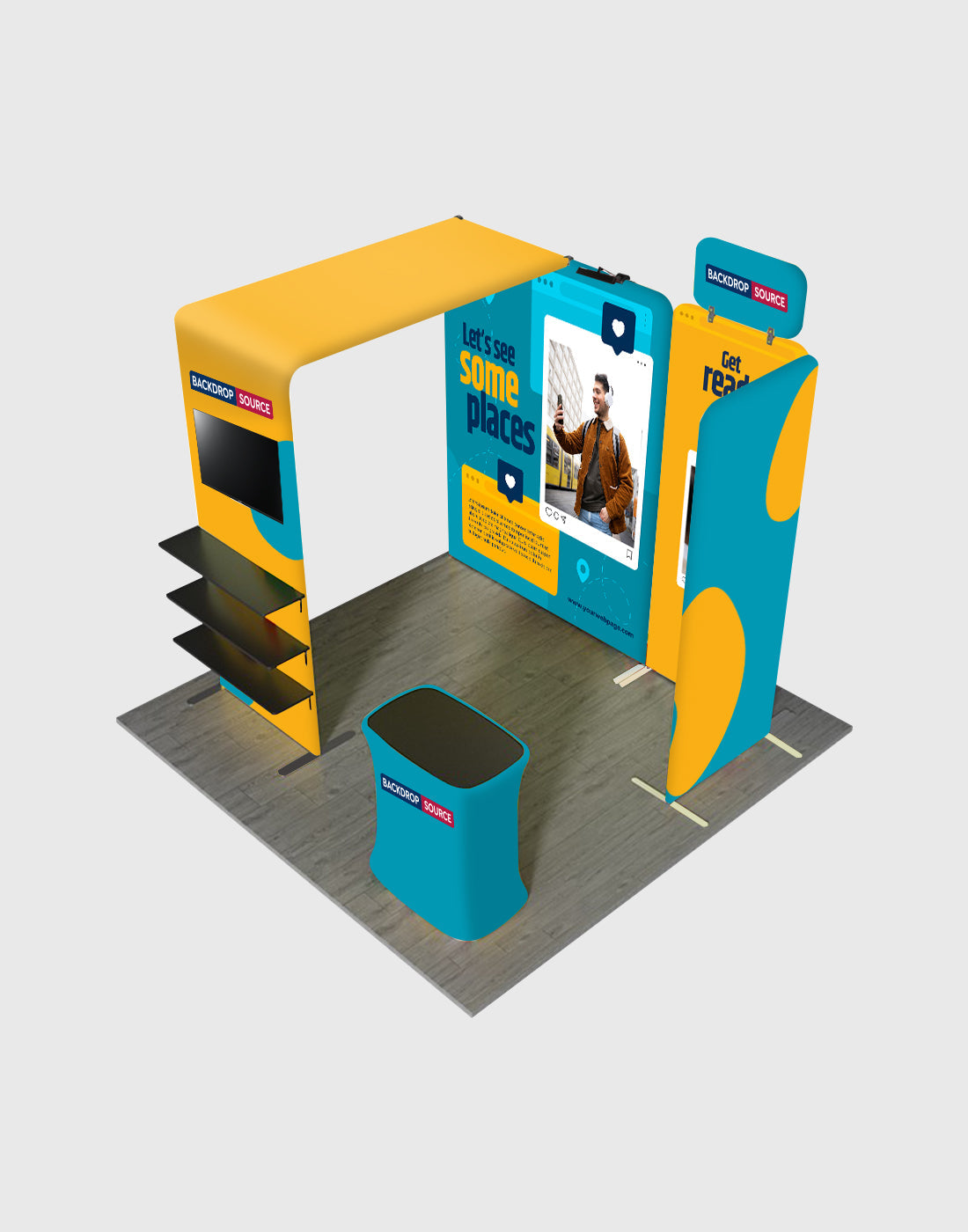 3x3m Magnetic Booth Kit with L-Arch TV Shelf Tower & Counter