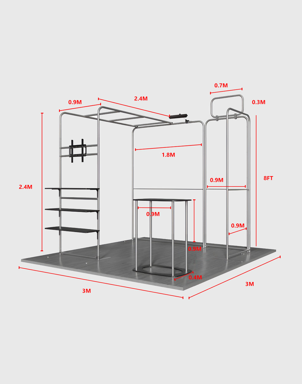 3x3m Magnetic Booth Kit with L-Arch TV Shelf Tower & Counter