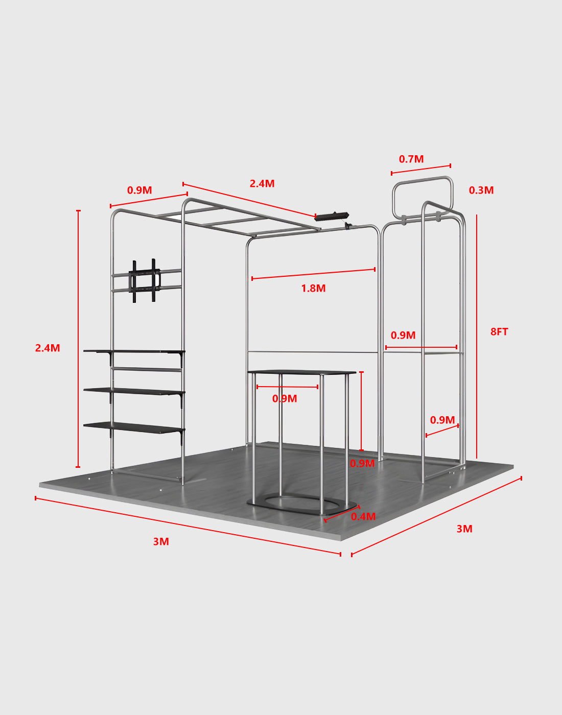 3x3m Magnetic Booth Kit with L-Arch TV Shelf Tower & Counter