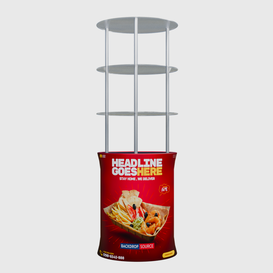 Oval Fabric Display Counter with Acrylic Triple Shelves