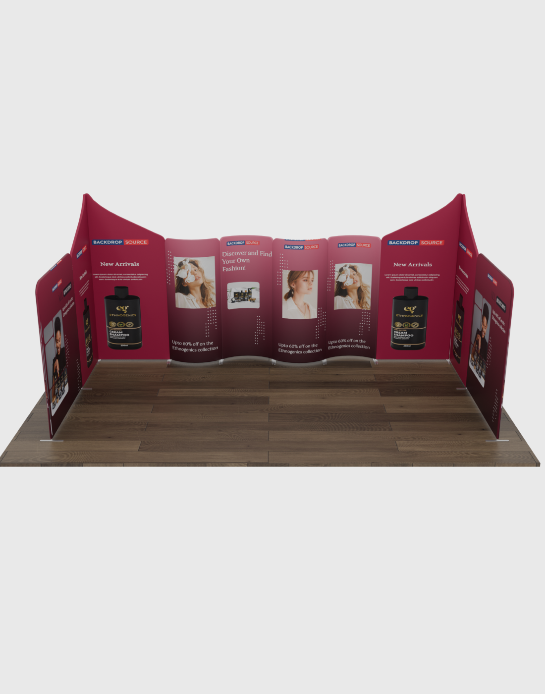 Espositore per stand in tessuto magnetico - Modello 2 (6m x 6m)
