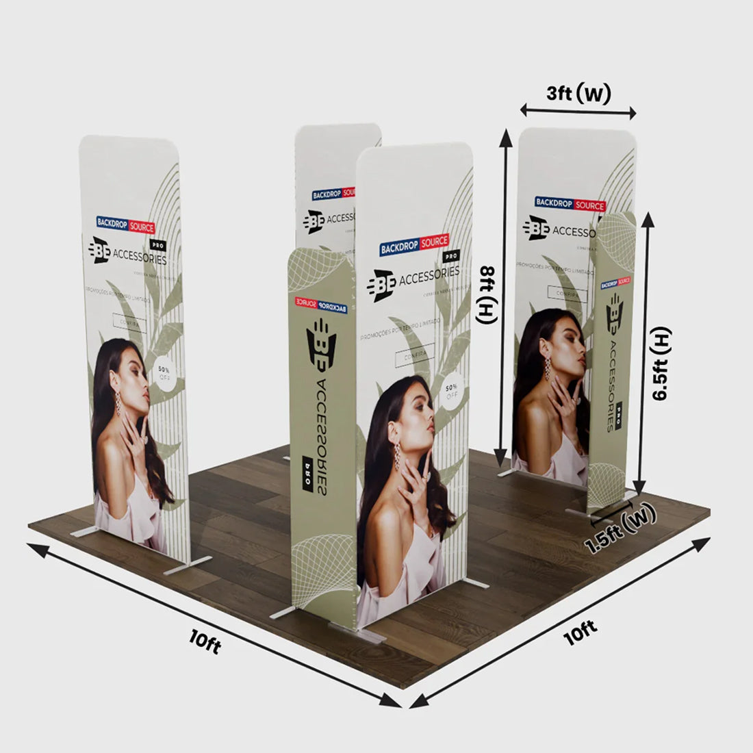Stand de exhibición de tela magnética - Modelo 4 (10 x 10 pies)