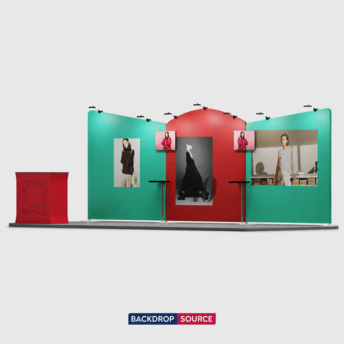 Kit espositivo con fondale dritto da 6 m con parete 3D e arco