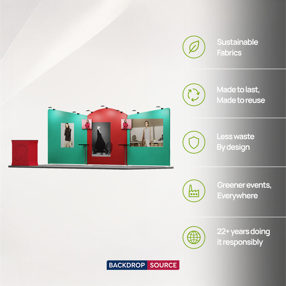 Kit espositivo con fondale dritto da 6 m con parete 3D e arco