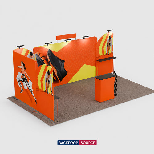 Kit per esposizione con fondale dritto da 6 m con mensola