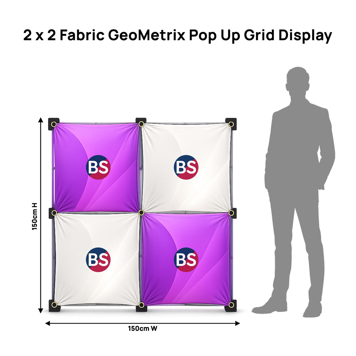 Espositore a griglia pop-up GeoMetrix in tessuto 2x2