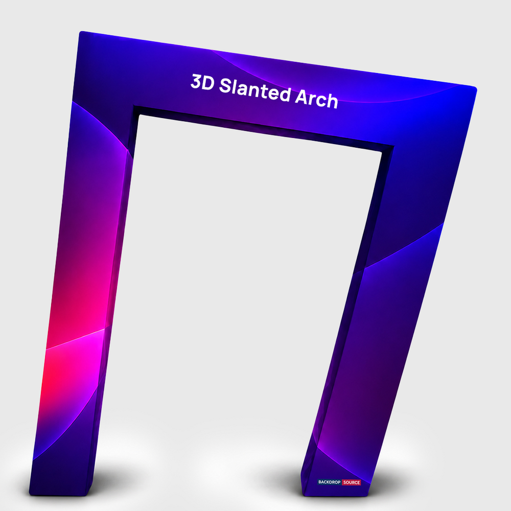 Parete espositiva ad arco inclinato in tessuto 3D