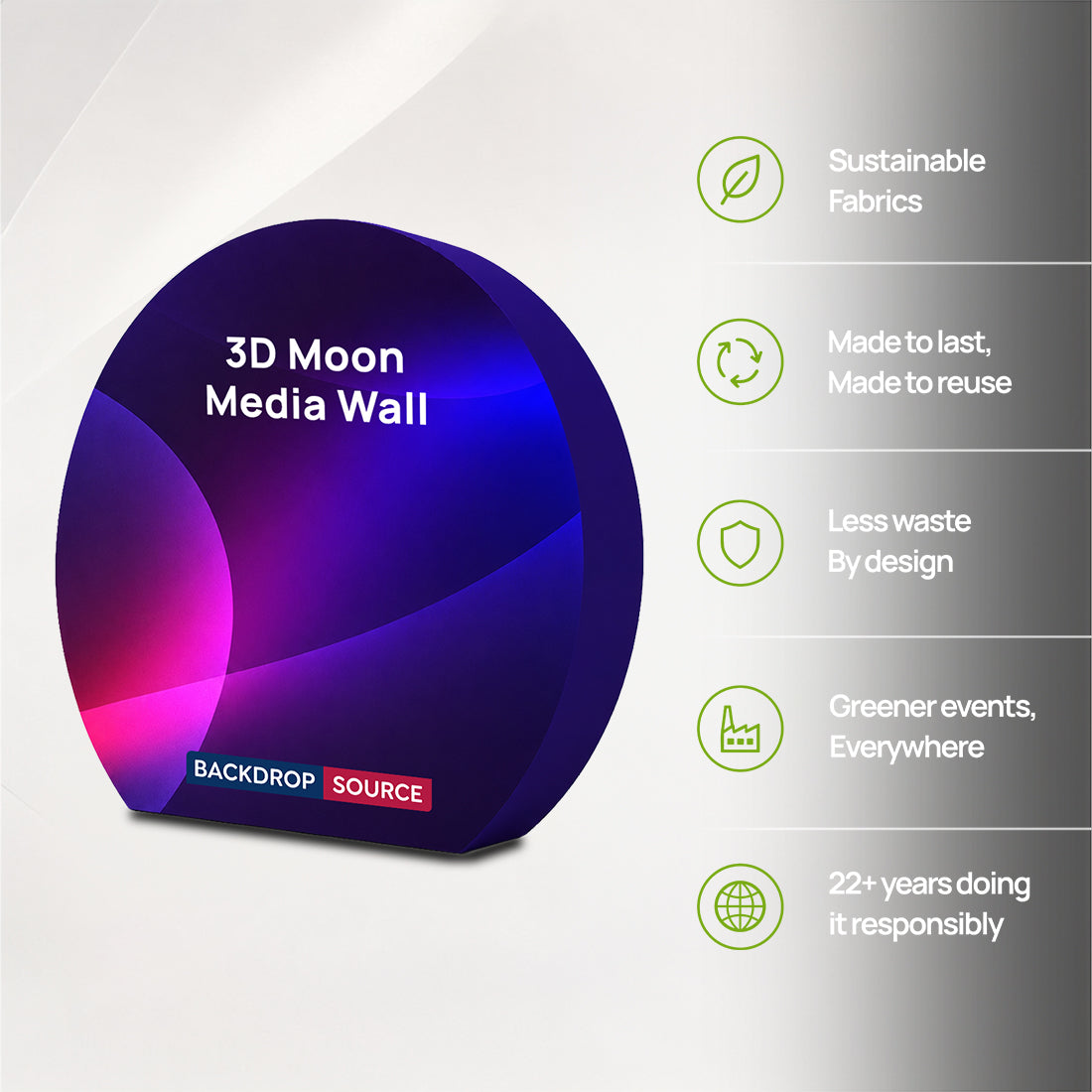 Espositore a tensione 3D a forma di luna in tessuto
