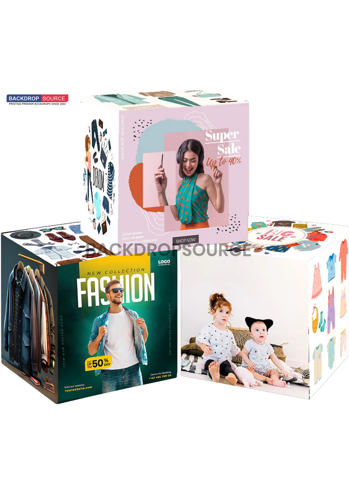 3 set di espositori in tessuto elasticizzato per la presentazione dei prodotti