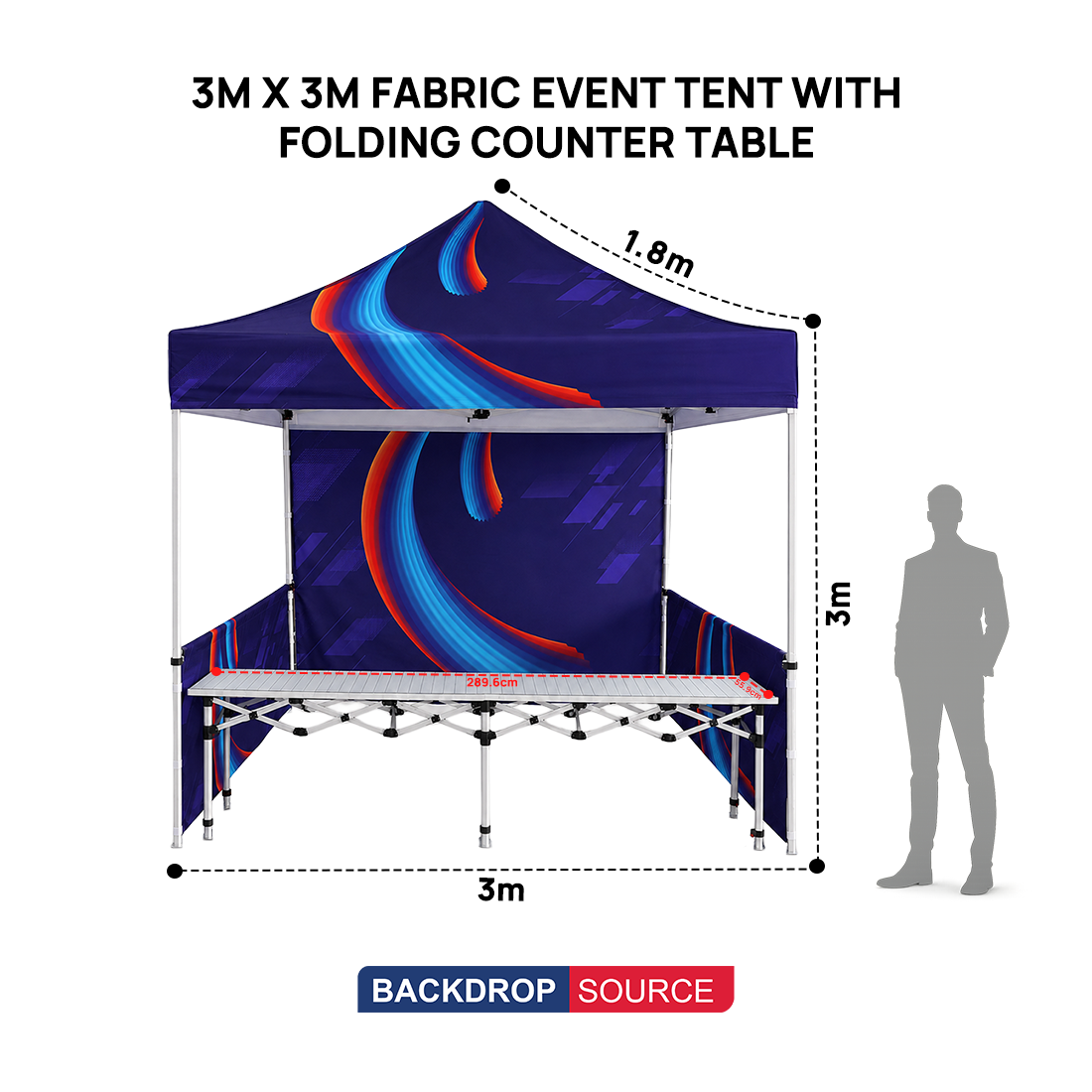 Gazebo pieghevole in tessuto 3x3 m con bancone pieghevole