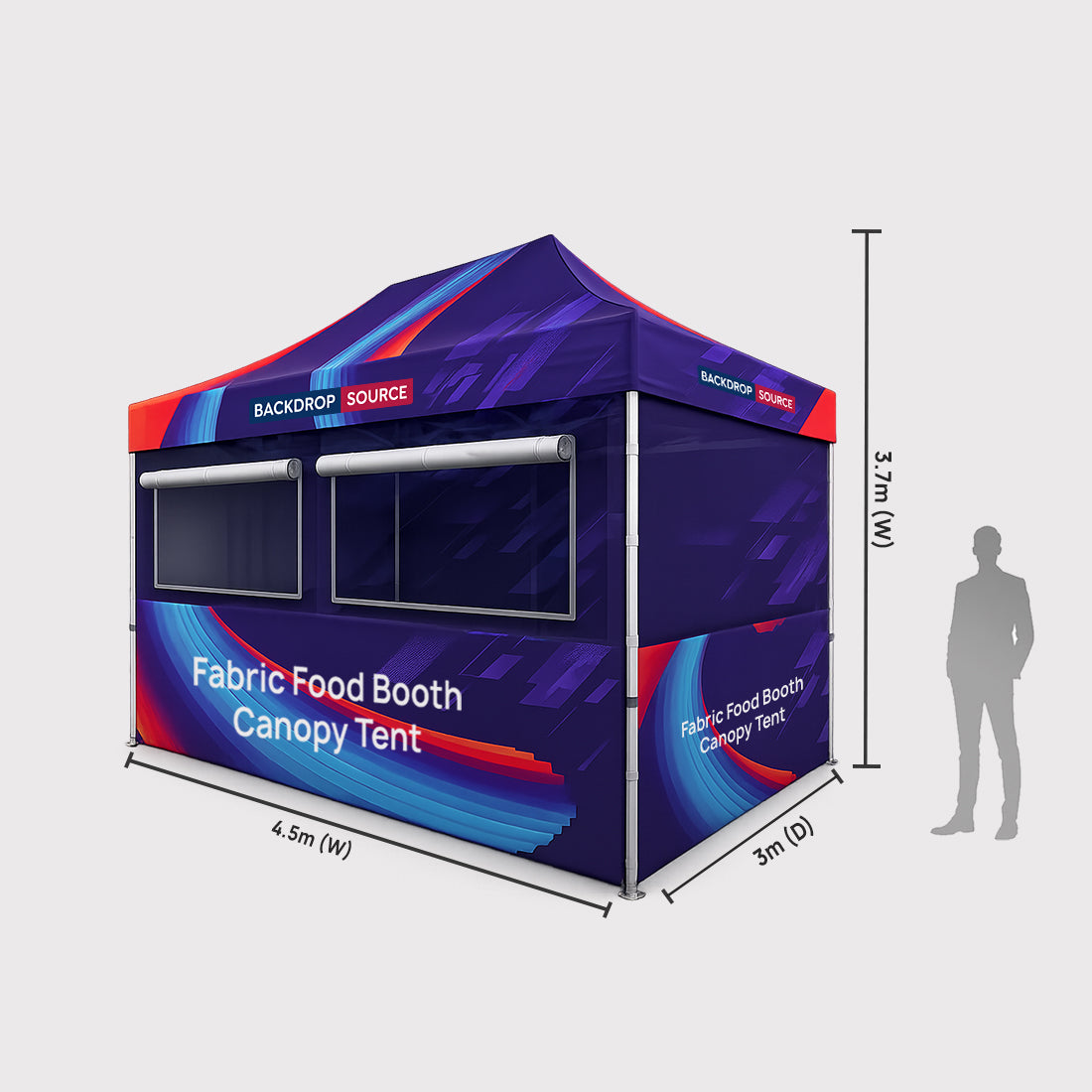 Tendone per stand alimentare in tessuto 4,5 m x 3 m