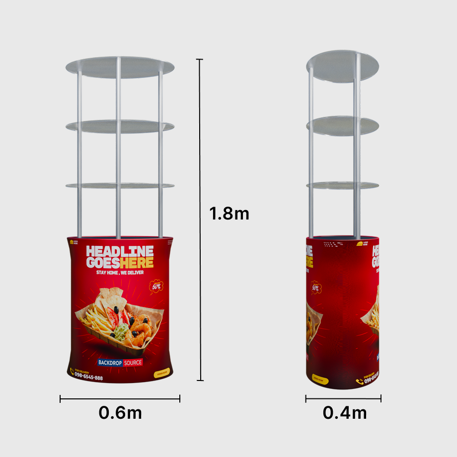 Oval Fabric Display Counter with Acrylic Triple Shelves