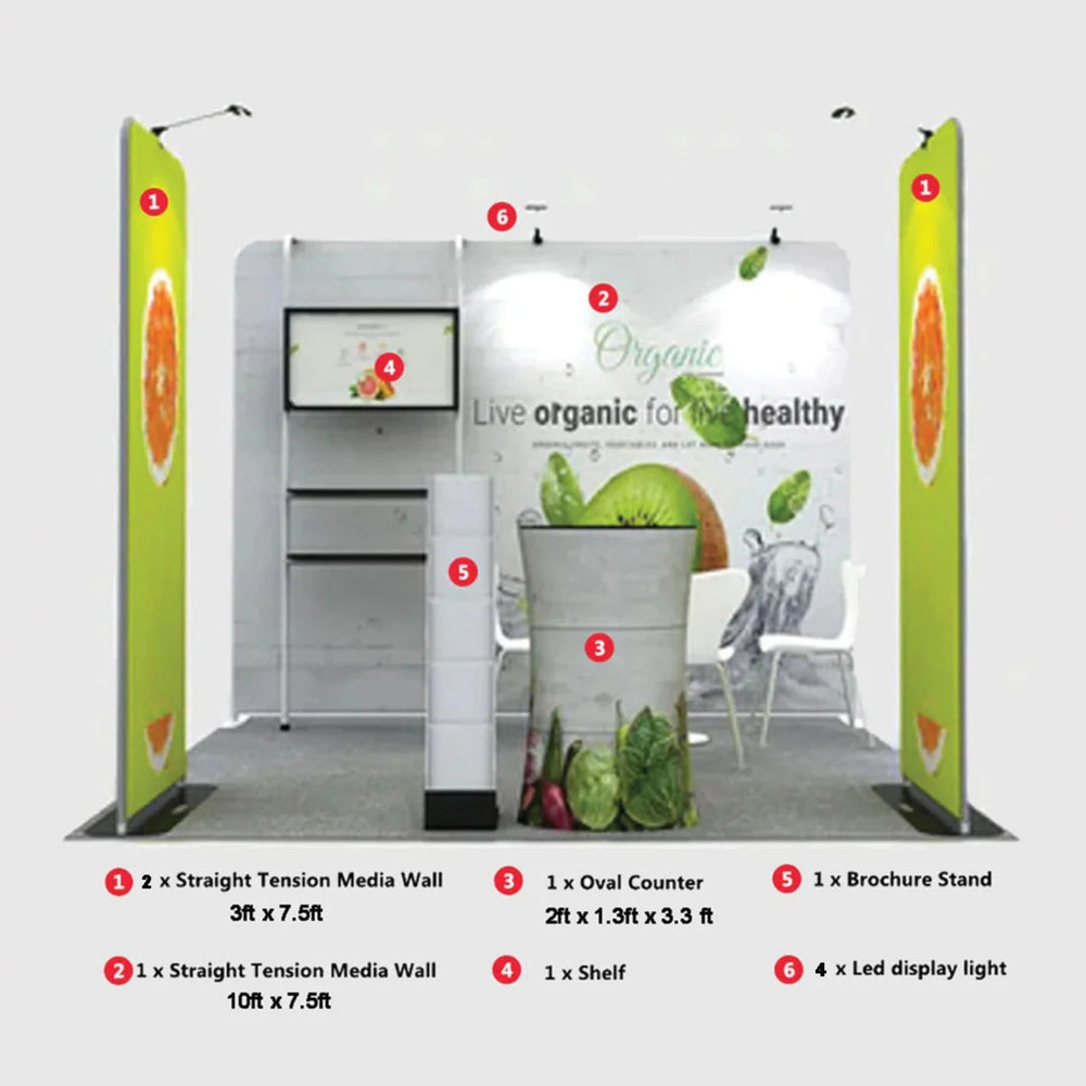 Kit de exhibición premium para stands de 10 pies de ancho
