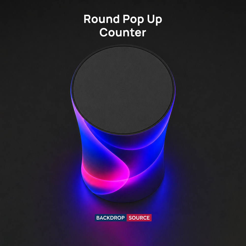 Bancone rotondo pop-up in tessuto retroilluminato