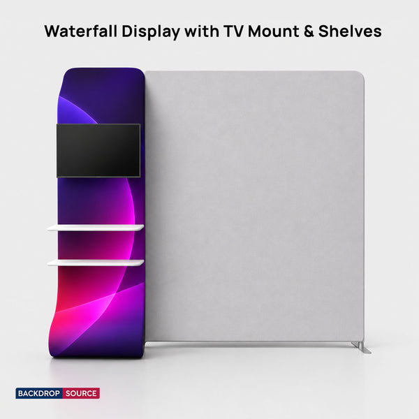 Retail Waterfall Display with TV Mount & Storage Shelves