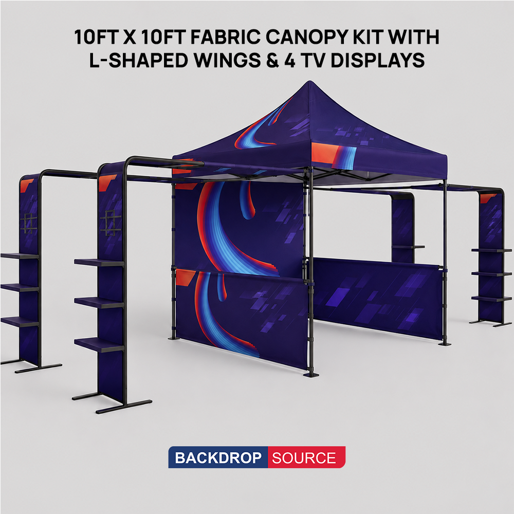 3m x 3m Fabric Canopy Kit with L-Shaped Wings & 4 TV Displays