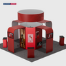 6x6m Island Booth with Circular Banner, TV Arches & 4 Counters