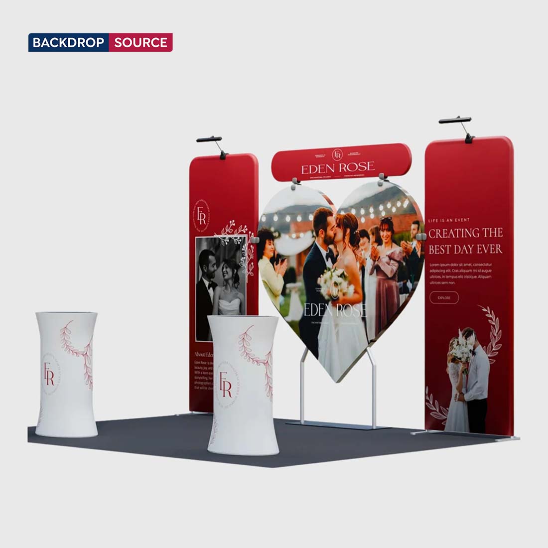3x3m Booth Kit with Heart-Shape Backdrop & 2 Oval Counters