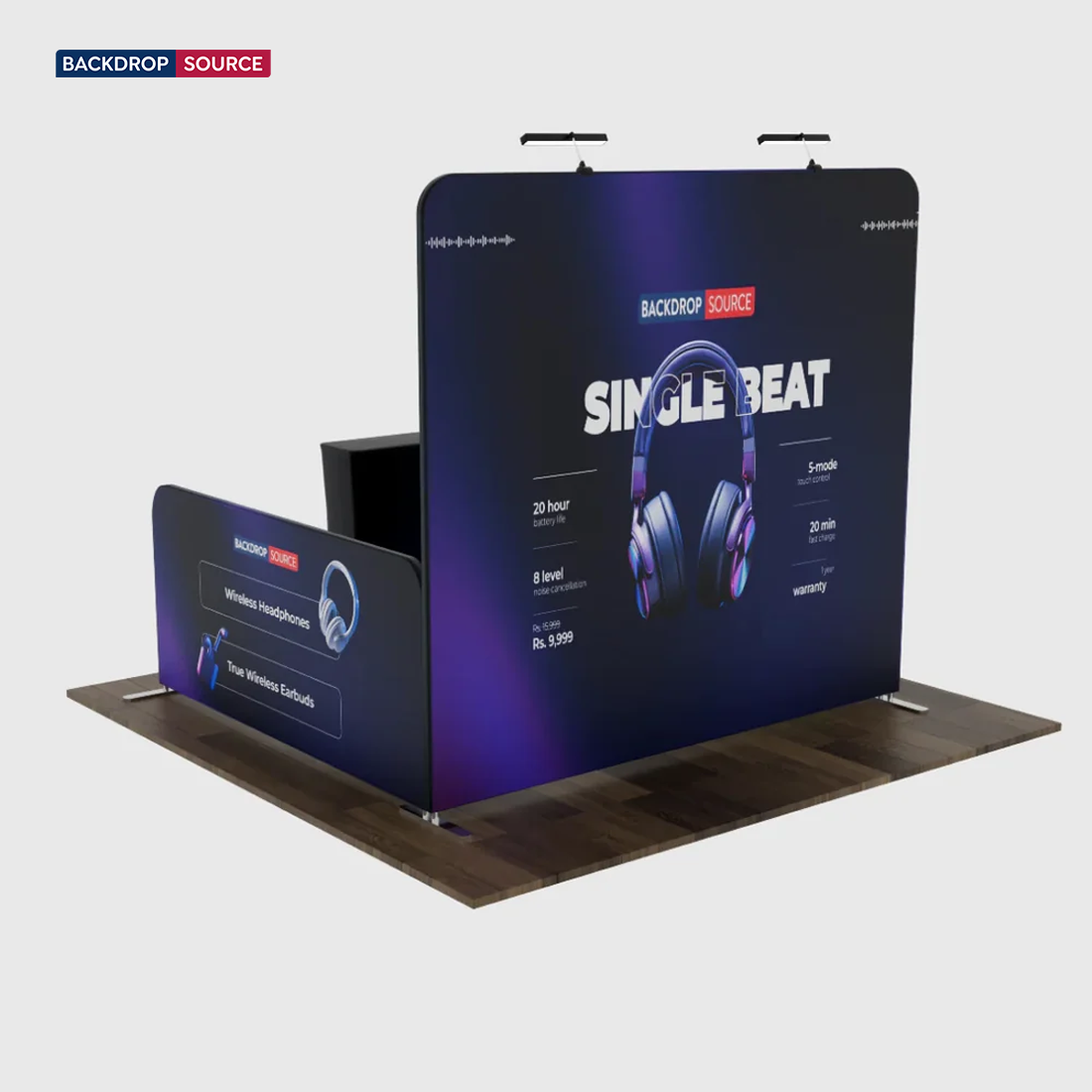 Ultimate 3m x 3m Booth Kit with Backwall, Side Walls, Counter, and Lights