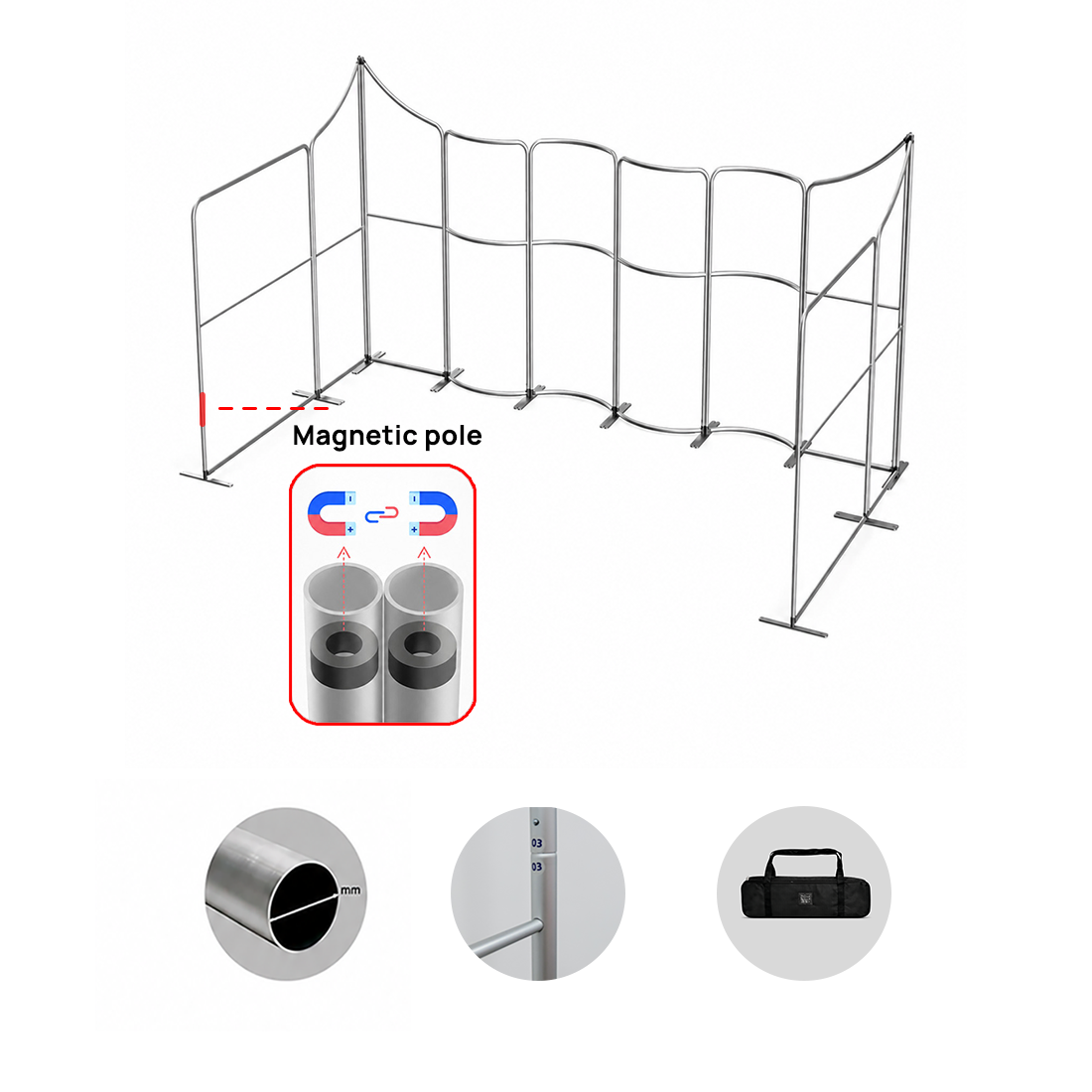 Espositore per stand in tessuto magnetico - Modello 2 (6m x 6m)