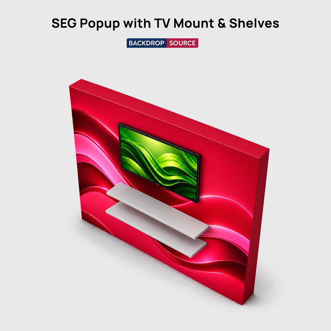 Espositore pop-up SEG con supporto TV e ripiani esterni