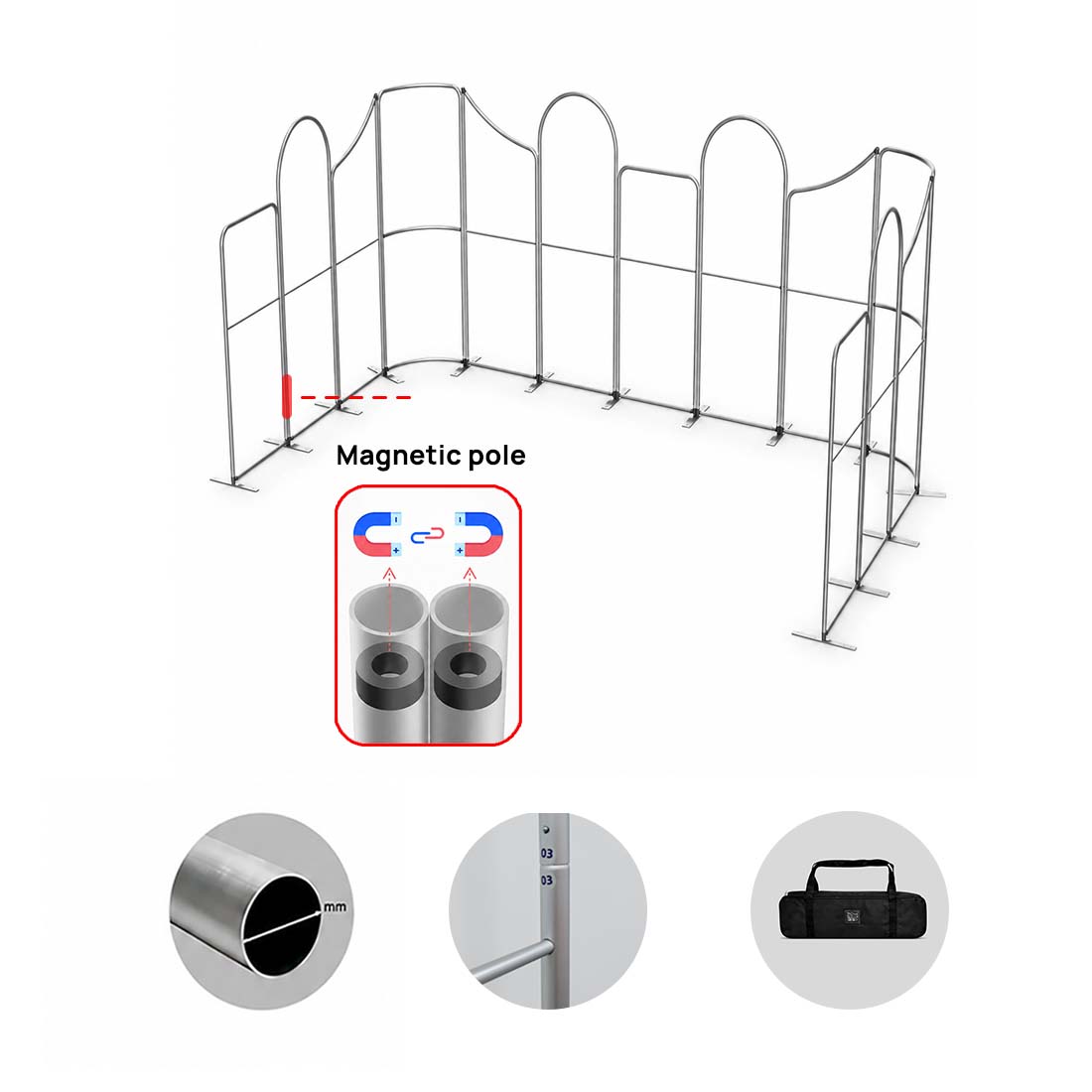 Espositore magnetico in tessuto per stand - Modello 3 (6m x 6m)