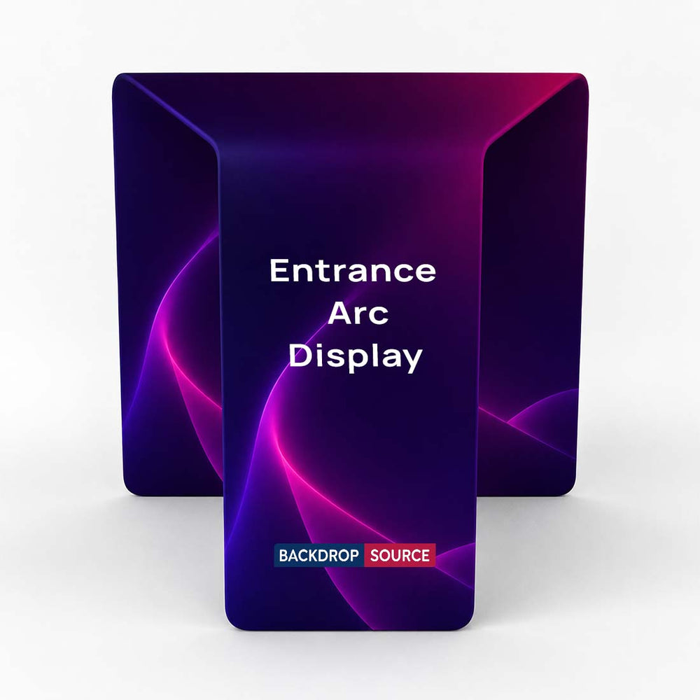 Parete multimediale espositiva ad arco d'ingresso per stand espositivo