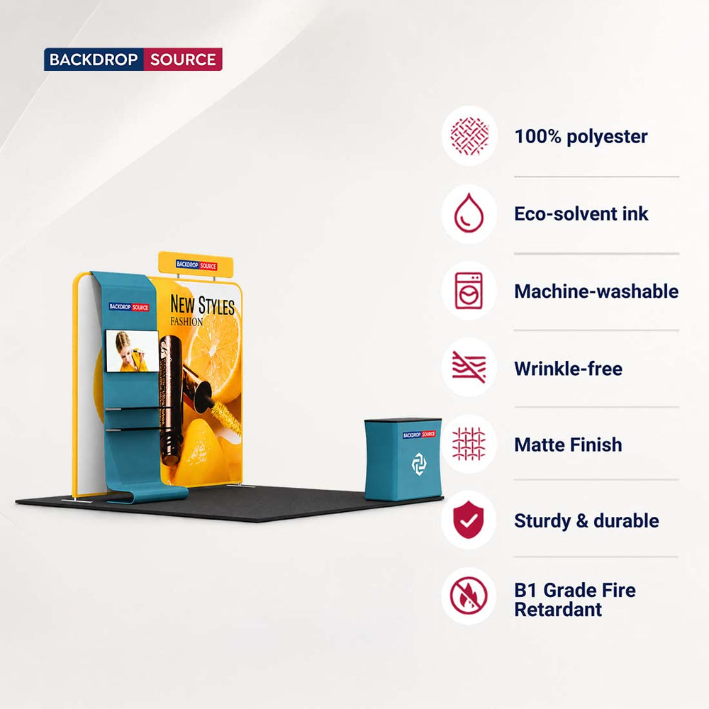 3x3m Booth Kit with Straight Wall, Waterfall TV Shelf & Counter