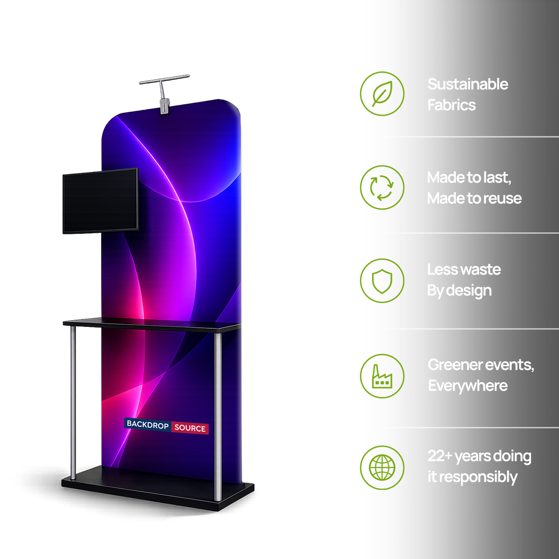Stand espositivo con scaffalature e supporto TV