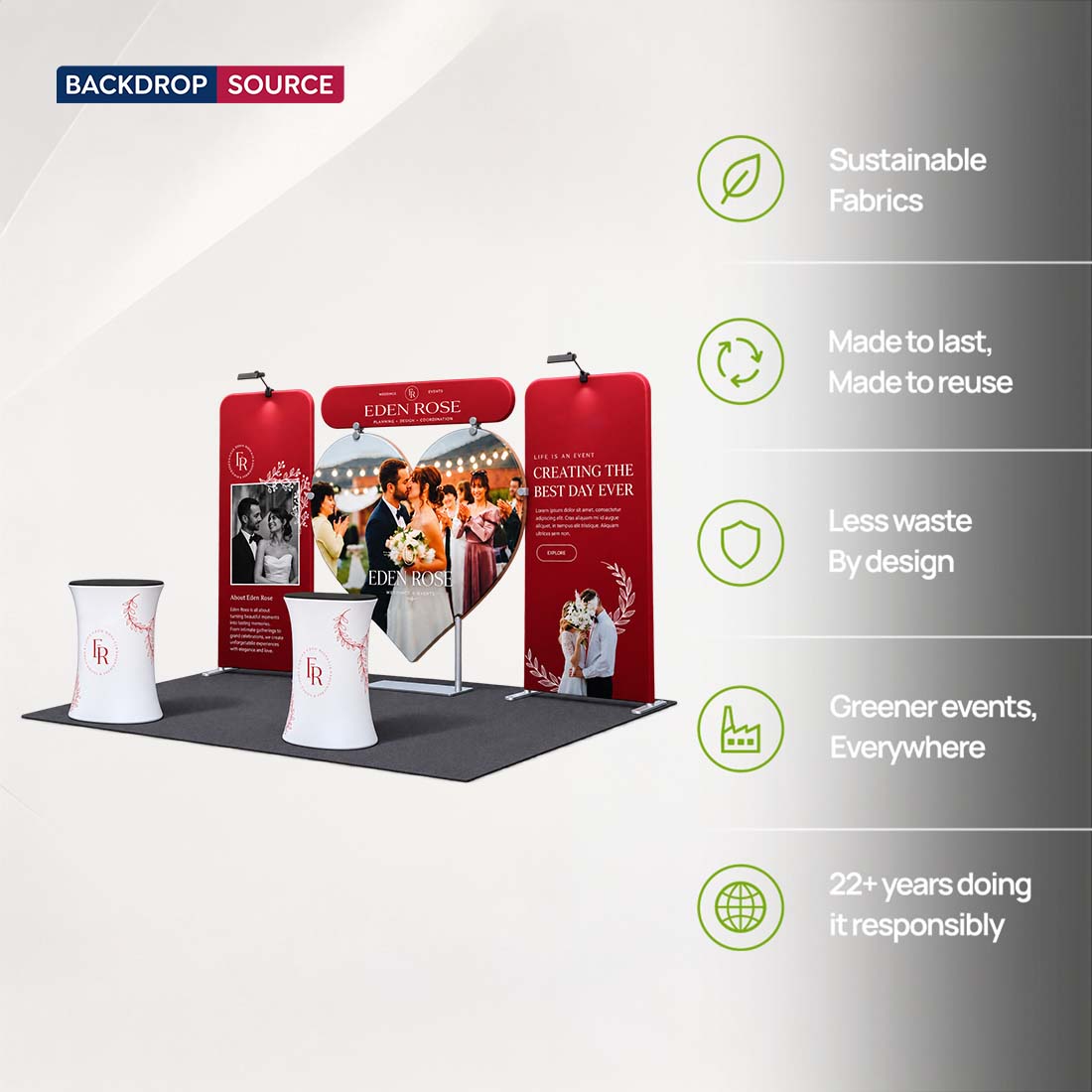 3x3m Booth Kit with Heart-Shape Backdrop & 2 Oval Counters