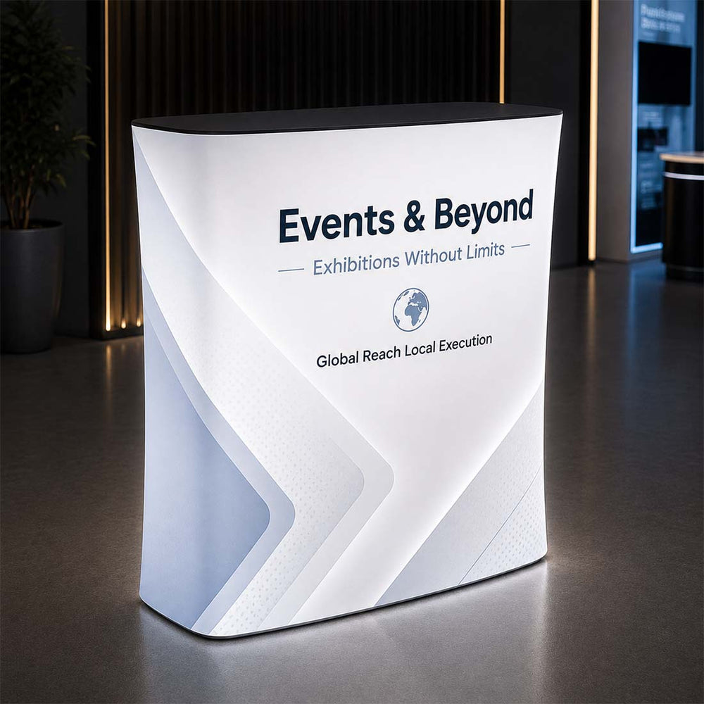 Banco espositivo pop-up rettangolare in tessuto retroilluminato
