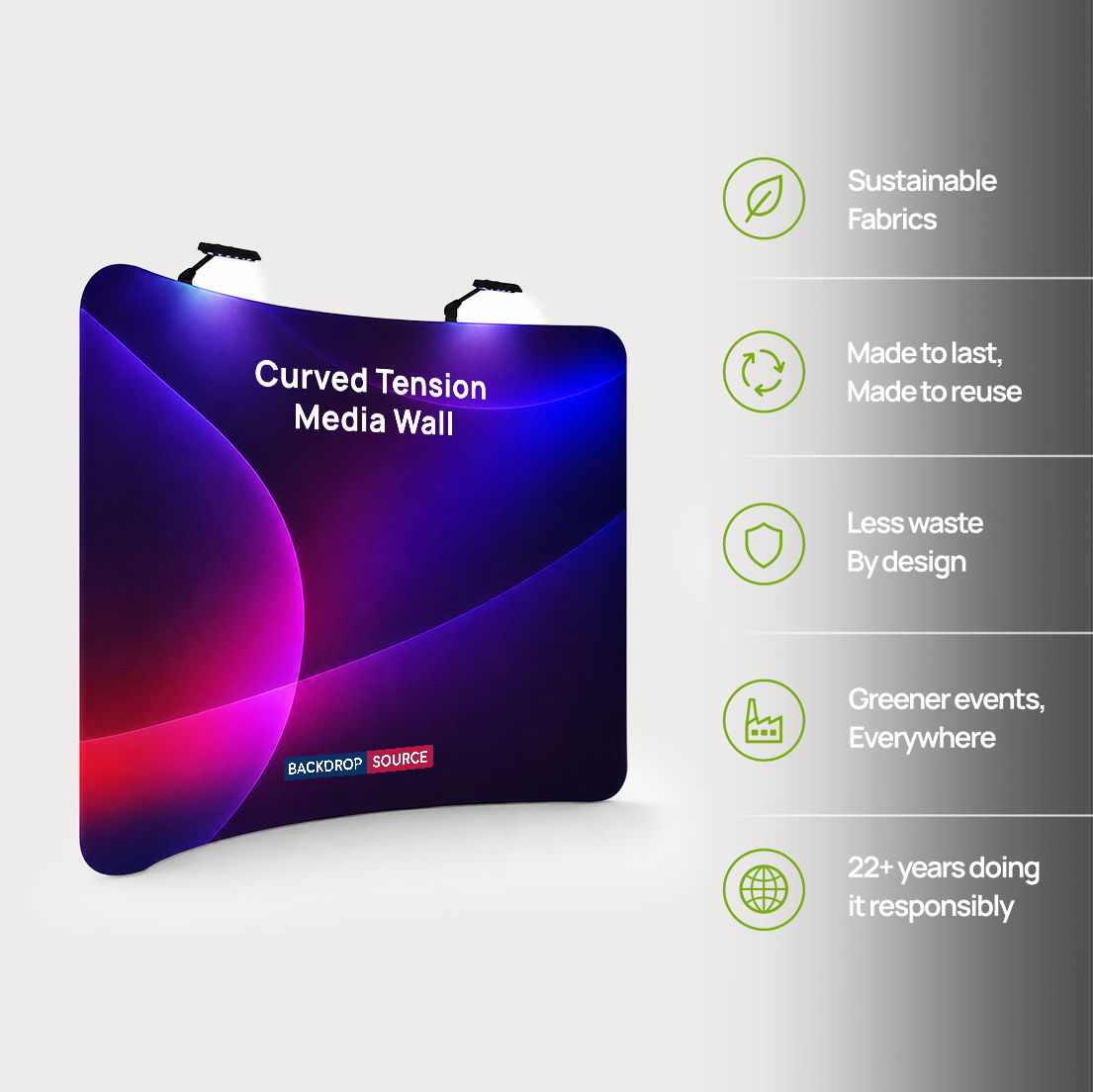 Premium Curved Fabric Backwall Kit with Clamping Lights