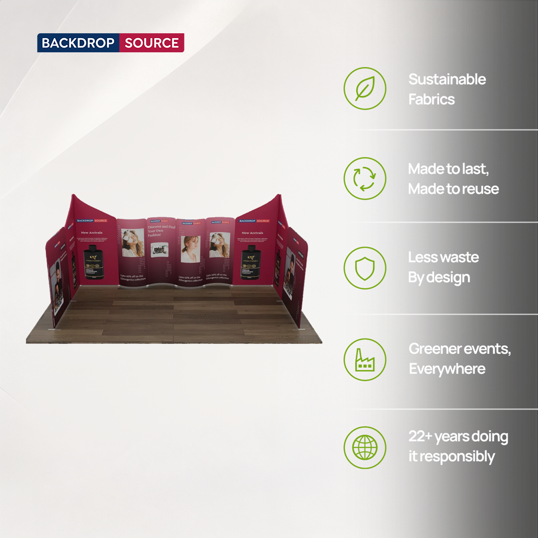 Espositore per stand in tessuto magnetico - Modello 2 (6m x 6m)