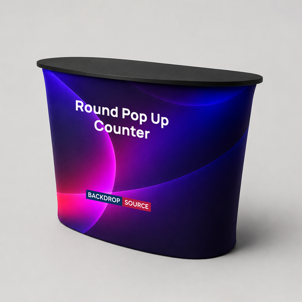 Banco espositivo pop-up in tessuto da tavolo (per esposizioni su podio e stand)