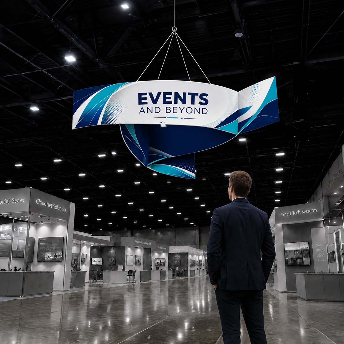 Banner appeso a forma di triangolo con girandola Sky Tube