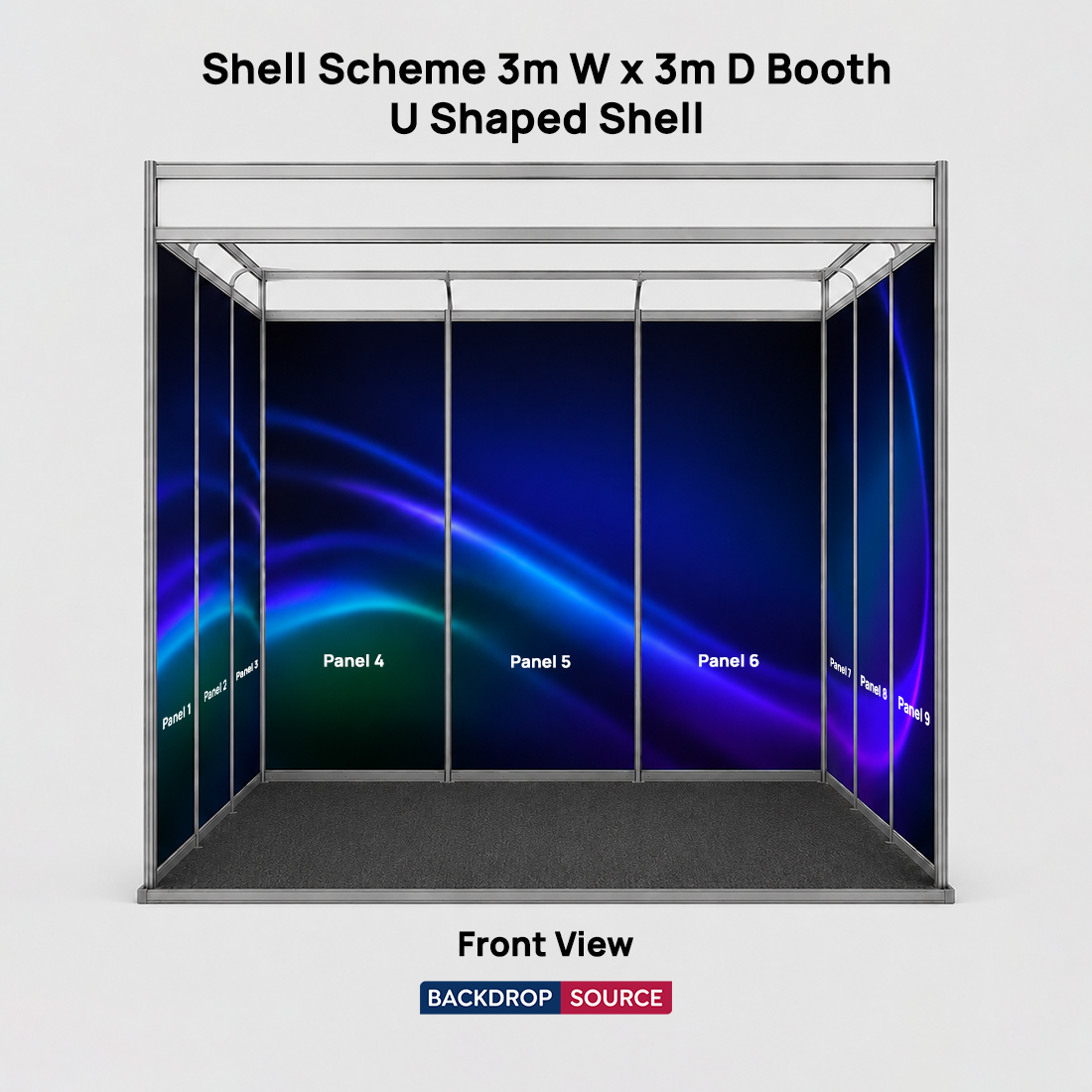 Grafica espositiva per stand di 3 m di larghezza x 3 m di profondità